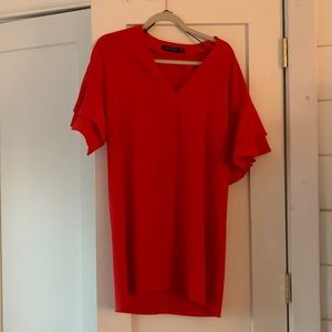 Zara red flounced sleeved dress size M